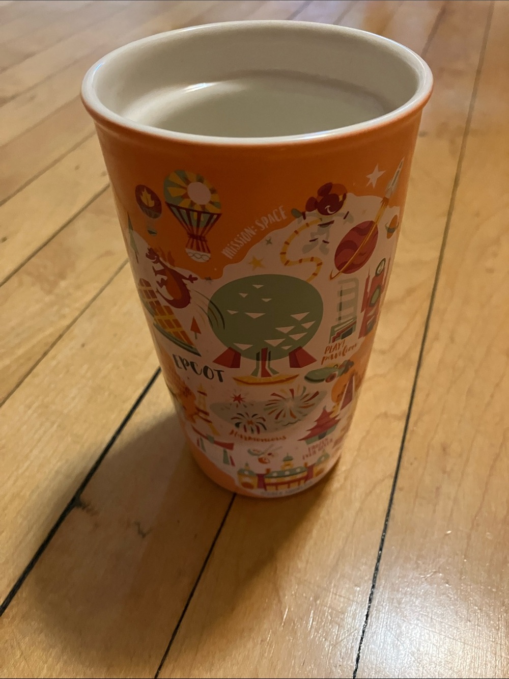 Disneyworld Starbucks Epcot Porcelin Orange Park Tumbler 12 oz